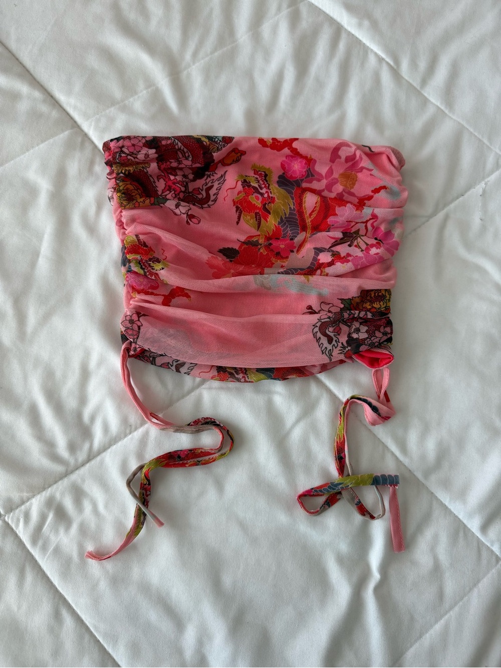 Missguided Pink Floral Ruched Bandeau Tube Top with Adjustable Length Straps